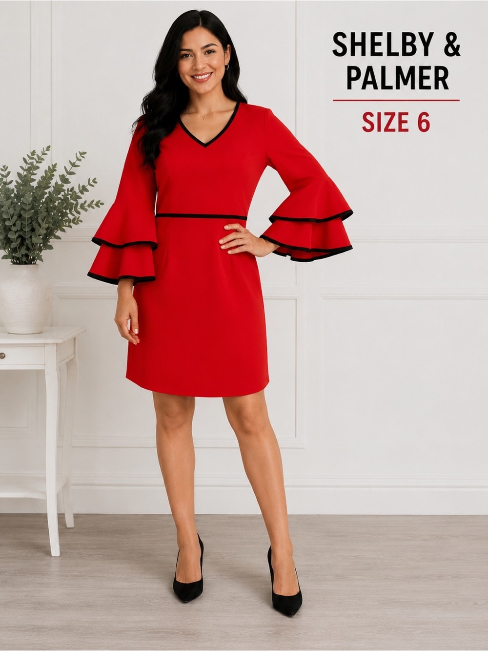 SHELBY & PALMER bell sleeves fashion chic cottagecore elegant  red dress/ size 6